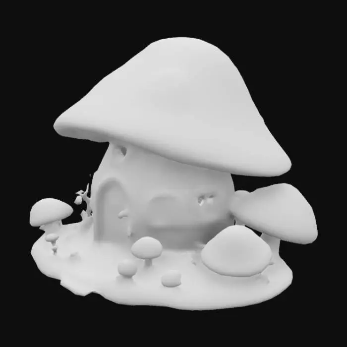 3D model for cute vibrant fantasy whimsical hollow mushroom house