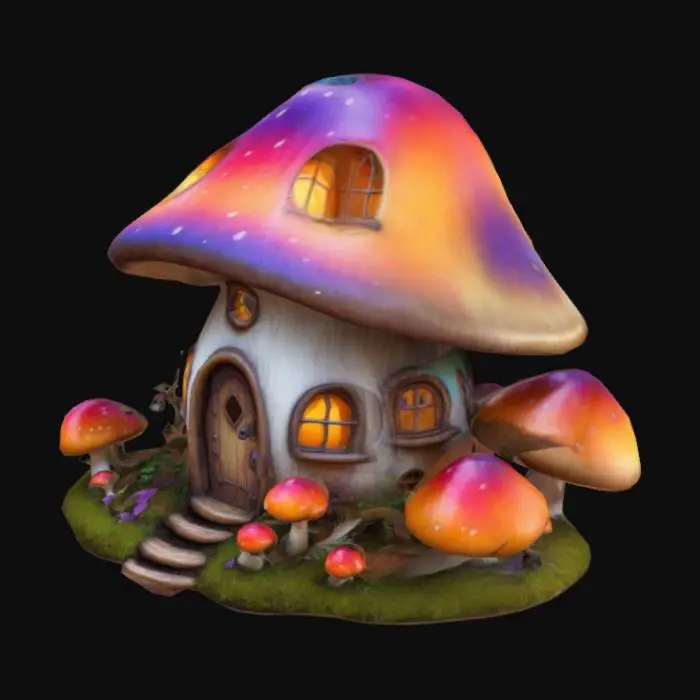 3D model for cute vibrant fantasy whimsical hollow mushroom house