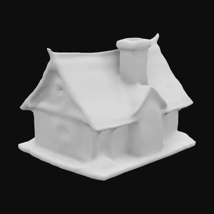 3D model for a single floor medieval thatch roof hose with wooden door