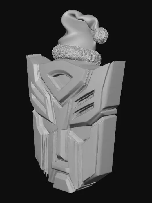 3D model for Make a the transformers decepticon emblem wearing a christmas santa hat