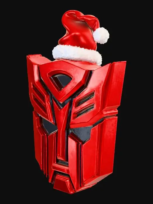 3D model for Make a the transformers decepticon emblem wearing a christmas santa hat