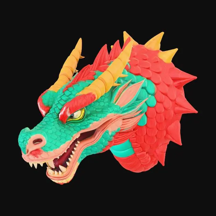 3D model for make a life size wall mounted dragon head in color