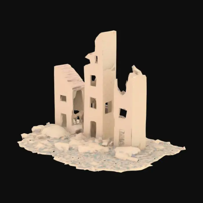 3D model for 3 low poly ruined building