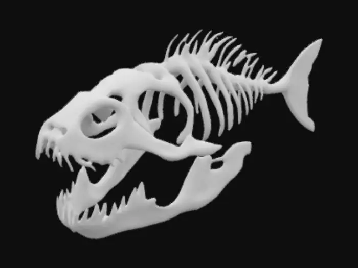 3D model for Horrorfic Fishskull with razorsharp teeth, ultra detailed, highest Quality 