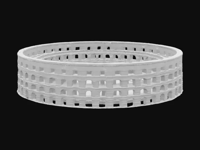 3D model for Stwórz realistyczny model 3D rzymskiego Koloseum – monumentalnego amfiteatru o klasycznym, historycznym stylu, będącego arcydziełem starożytnej architektury. Budowla ma obwód 527 metrów i osiąga wysokość około 48,5 metra. Składa się z czterech kondygnacji, z których każda zawiera krzyżowo sklepione korytarze oraz schody prowadzące do widowni. Na zewnątrz wyróżniają się trzy dolne piętra z rytmicznie rozmieszczonymi arkadami i porządkami architektonicznymi. Model powinien być bardzo realistyczny, z surowym wykończeniem i rzeźbionymi detalami. Nośne filary wykonaj z bloków trawertynowych, natomiast ściany zewnętrzne, schody oraz ściany promieniste – z cegieł i bloków tufowych. Zadbaj o wyraźną strukturę materiału i monumentalną atmosferę.