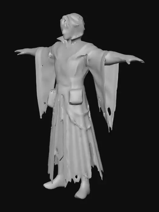 3D model for make an realisticly drawn d&d human wizard for my game. The wizard has nothing in his hands. A black and orange robe and looks a bit chaotic nutral.