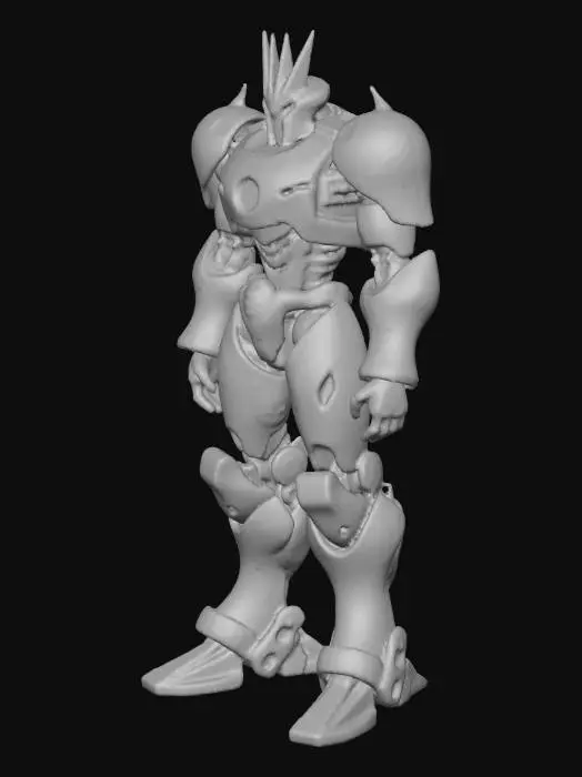 3D model for Create a 3D model of a futuristic mecha robot, tall and imposing with humanoid proportions. Its design should feature layered metallic panels, exposed gears, pistons, and glowing energy tubes. Use a heroic palette of deep blue and bold red with chrome highlights and white‑blue LED accents. The head should resemble a knight’s helmet with a central crest and glowing eyes. The chest must include grille‑like elements and stylized headlights, with a softly pulsing energy core at the center. Shoulders broad and armored, arms powerful with articulated hands, legs reinforced with wide feet for stability. Materials should mix polished steel and brushed alloys, with scratches hinting at battle. Present with dramatic lighting, metallic reflections, and a subtle blue glow radiating from the core.