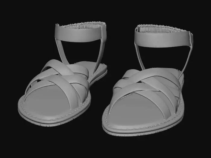 3D model for Strappy Black Sandals on a Wooden Surface