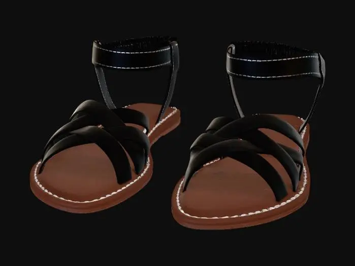 3D model for Strappy Black Sandals on a Wooden Surface
