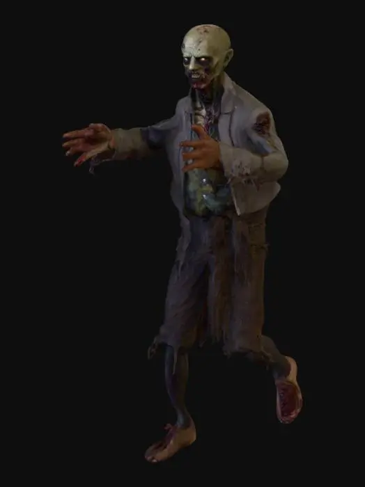 3D model for 生成一个男性丧尸角色，身穿破烂西服