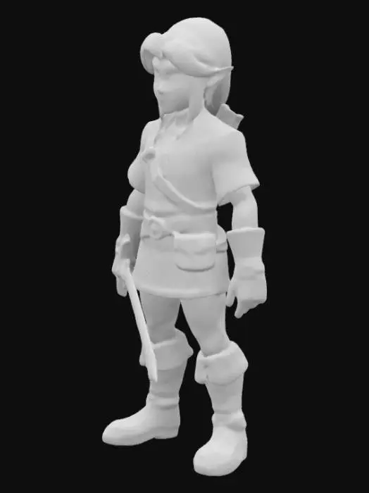 3D model for Anime, Legend of Zelda, Battle Pose, Gentle, Link, elf wearing a blue shirt, holding master sword
