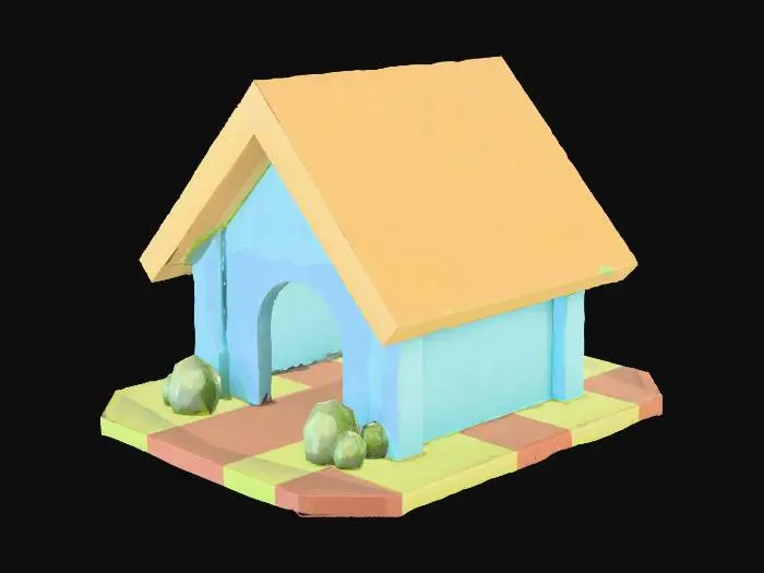 3D model for cute low poly dog house, simple no words, no chimney, no background cute colors