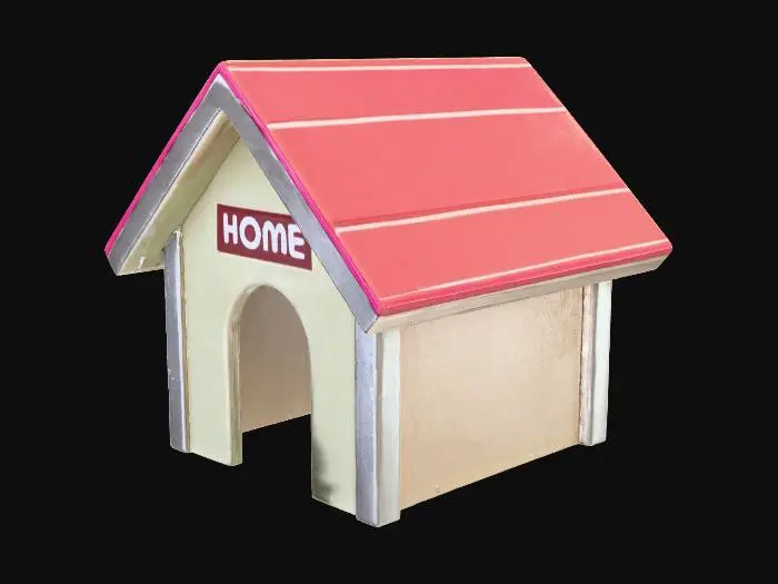 3D model for cute low poly dog house, simple no words, no chimney, no background cute colors