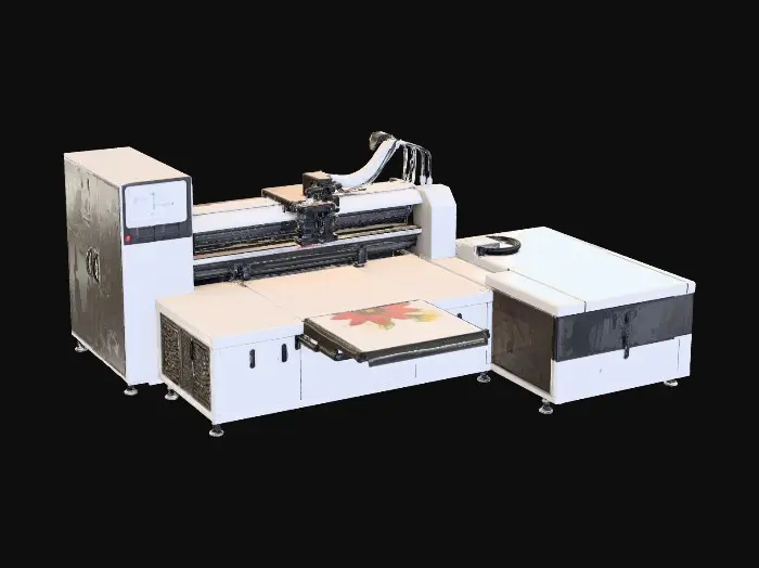 3D model for Create a professional print-on-demand textile printing machine designed to automate and optimize custom apparel production.

The machine is used for on-demand printing of t-shirts, hoodies, sweatshirts, and textile blanks with high color accuracy and consistent output.

It supports full-color prints including white ink, handles single orders and batch production, and is suitable for B2B and B2C POD workflows.

The machine:
	•	Accepts blank garments and outputs fully printed, ready-to-ship products
	•	Is optimized for speed, reliability, and repeatable print quality
	•	Operates continuously in a professional production environment
	•	Fits into a modern POD facility or smart factory setup
	•	Is designed for scalable operations, from small brands to industrial use