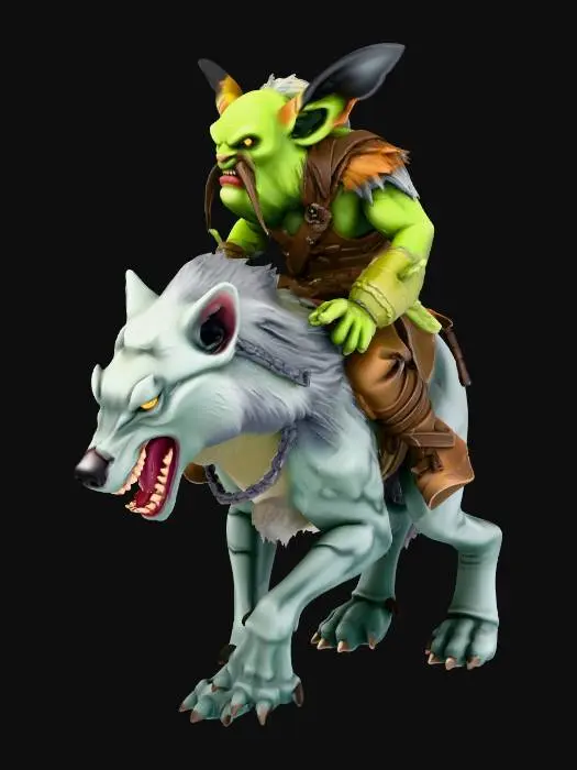 3D model for A Miniature design of a warhammer stiled goblin riding a worg.
