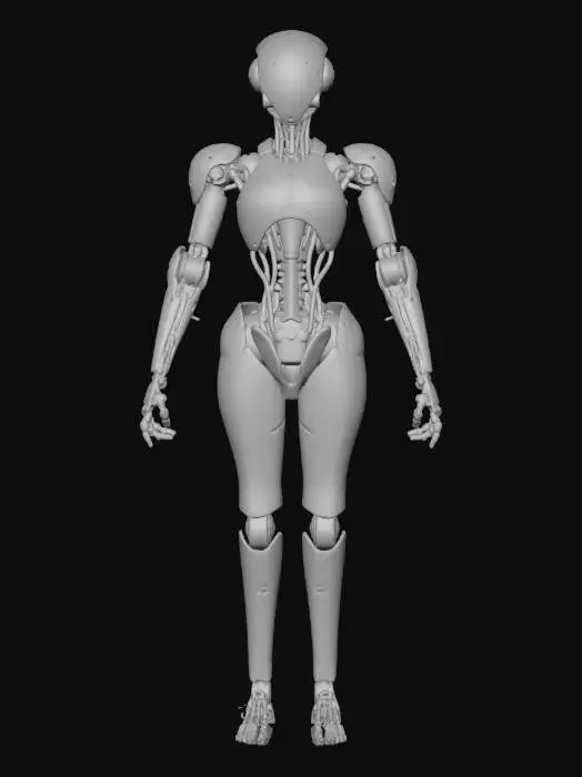 3D model for An intricate bionic humanoid robot featuring a complex web of silver metallic fibers and translucent outer shells. Exposed golden gear mechanisms within the chest cavity. Sleek, aerodynamic limbs, porcelain-white finish with copper wiring. Masterpiece of mechanical engineering, surreal and elegant 3D structure.