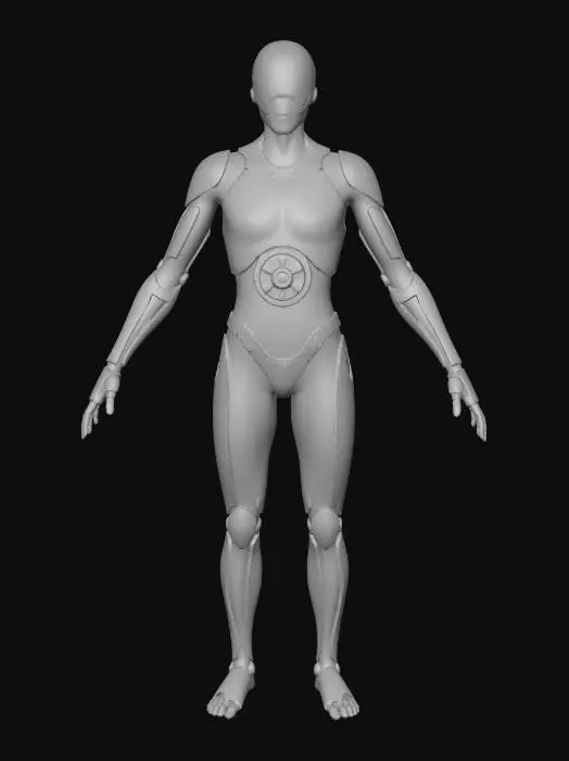 3D model for An intricate bionic humanoid robot featuring a complex web of silver metallic fibers and translucent outer shells. Exposed golden gear mechanisms within the chest cavity. Sleek, aerodynamic limbs, porcelain-white finish with copper wiring. Masterpiece of mechanical engineering, surreal and elegant 3D structure.