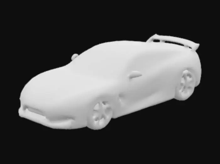 3D model for une voiture de sport à la fois démoniaque et élégante caractérisée par sa forme courbée et ses feux arrière circulaires proéminents et trois pots échappements qui forme un triangle et placée au centre du pare choc arrière, présentant une position basse et large et des surfaces légèrement incurvées , Ultra réaliste, Très détaillé