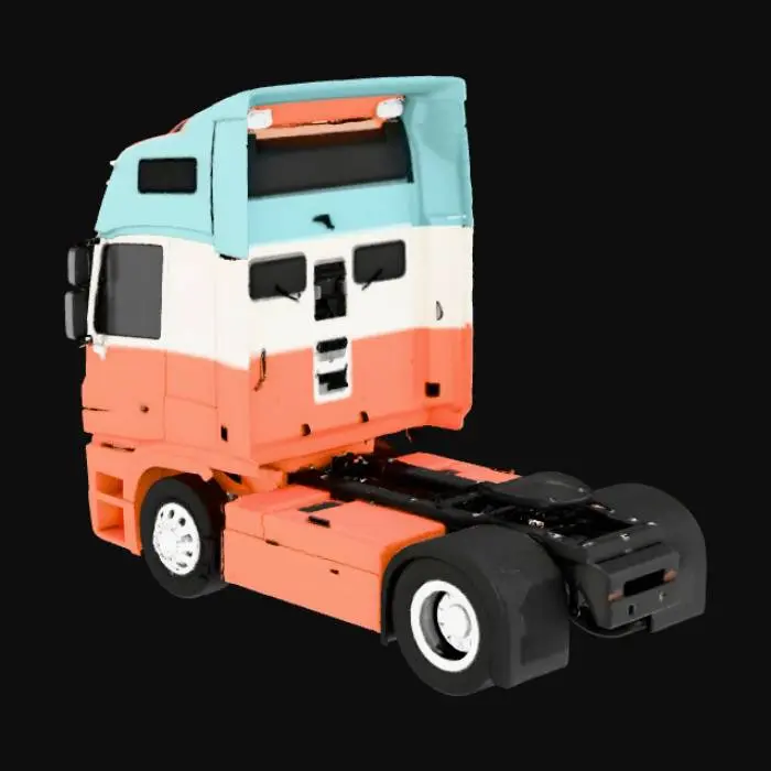 3D model for 18 Wheeler Truck, No wheels, Mixed Color design pattern, Inside interior with see through windows.
