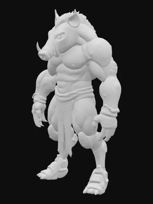 3D model for muscular humanoid boar creature with large cybernetic arms