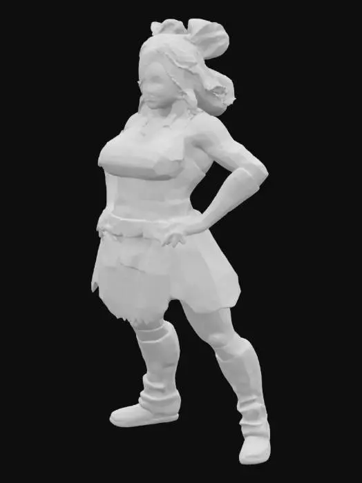 3D model for muscular female smith with hammer, cell shaded with thick black lines like a comic book, muted colors