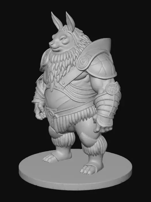 3D model for bulky humanoid llama warior, closed mesh, no floating parts, flat base, avoid overhang, avoid thin details, no fragile details, suited for fdm printing