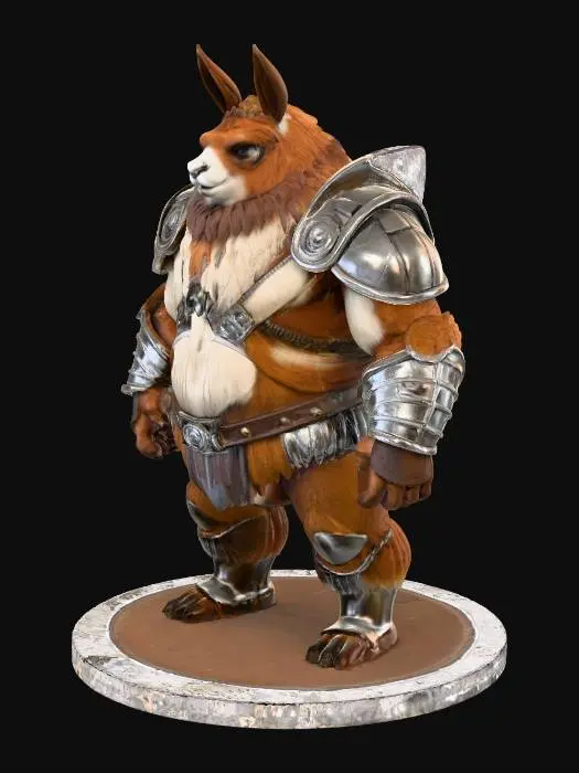 3D model for bulky humanoid llama warior, closed mesh, no floating parts, flat base, avoid overhang, avoid thin details, no fragile details, suited for fdm printing