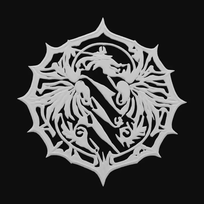 3D model for intricate design emblem that incorporates elements of lightning and animalistic elements into a modern sleek design, red with white and gold details