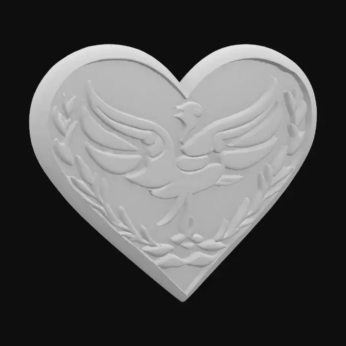 3D model for create an emblem that represents love, peace and unity, cell-shaded in orange and white metallic colors