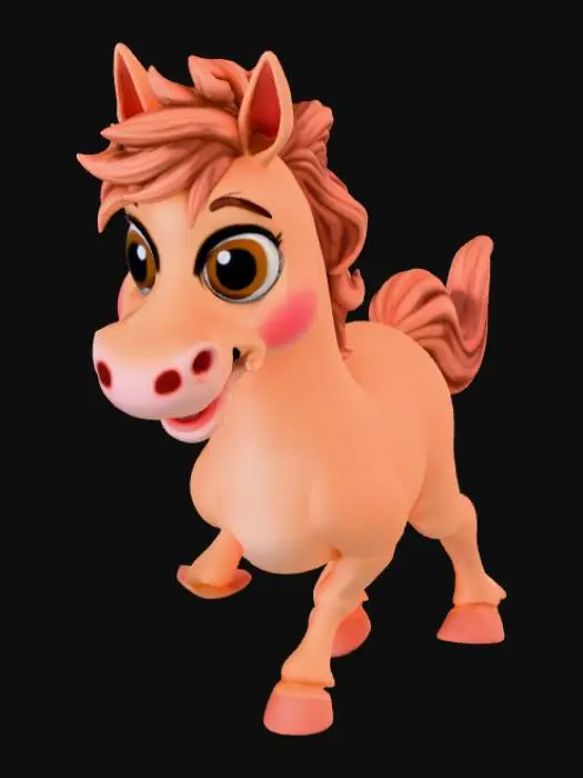 3D model for cute smooth skinned horse with large eyes and friendly smile