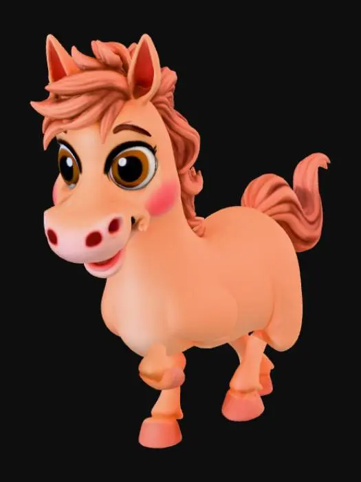 3D model for cute smooth skinned horse with large eyes and friendly smile
