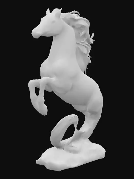 3D model for Mer-horse (it has gills and a flowing mane, and a fish tail) Kelpie sculpture rearing on a base of grass representing a shore and on the side along the grass base is thistles, in the very back a simple water wave swoop based off Scottish lore, #AroundTheWorld