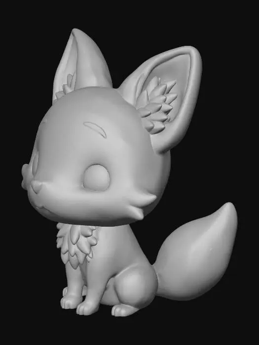 3D model for Cute small stylized fox creature, chibi proportions, smooth surface, solid body, suitable for 3D printing, no thin parts, toy-like form