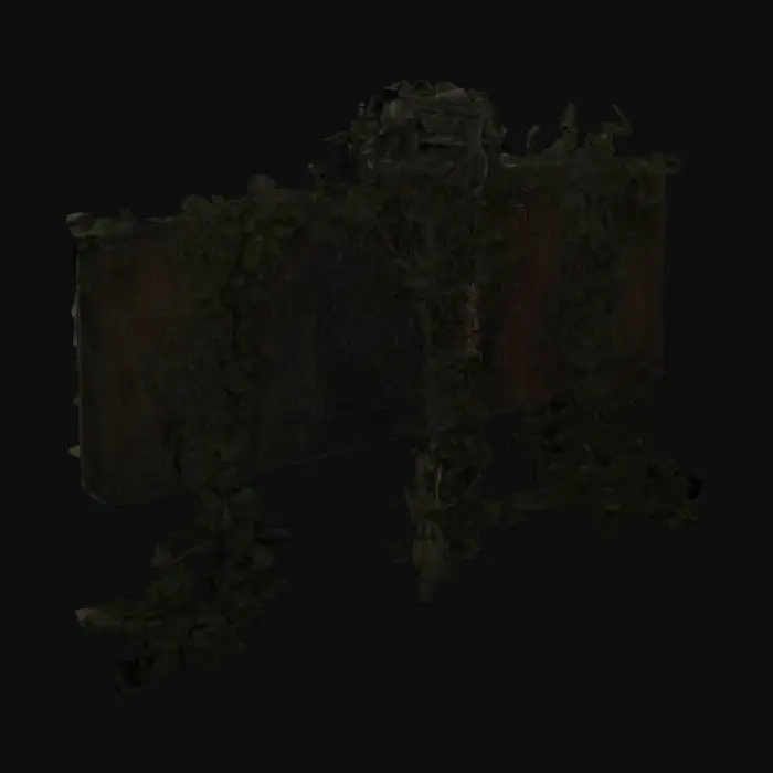 3D model for Vines wrapping around signage
 A dark, atmospheric visual style for a game set in a dystopian, post-apocalyptic version of urban Japan. The world is quiet and haunting, inspired by Japanese ghost stories and folklore. Streets are narrow and shadowed, with crumbling buildings made of aged wood and concrete. Architecture shows signs of decay—shattered windows, peeling paint, moss-covered walls, and tangled vines reclaiming the structures. Environments are cluttered with forgotten objects: broken crates, old signage, cracked pavement, and scattered debris.