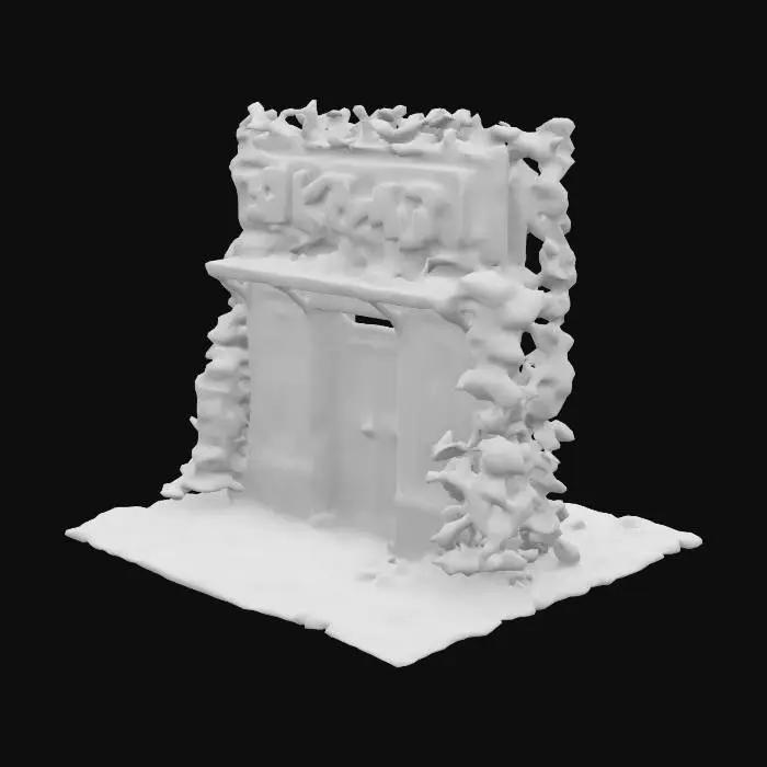 3D model for Vines wrapping around signage
 A dark, atmospheric visual style for a game set in a dystopian, post-apocalyptic version of urban Japan. The world is quiet and haunting, inspired by Japanese ghost stories and folklore. Streets are narrow and shadowed, with crumbling buildings made of aged wood and concrete. Architecture shows signs of decay—shattered windows, peeling paint, moss-covered walls, and tangled vines reclaiming the structures. Environments are cluttered with forgotten objects: broken crates, old signage, cracked pavement, and scattered debris.