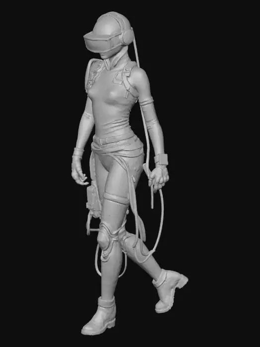 3D model for motoko kusanagi with vr and wired to cables in the back