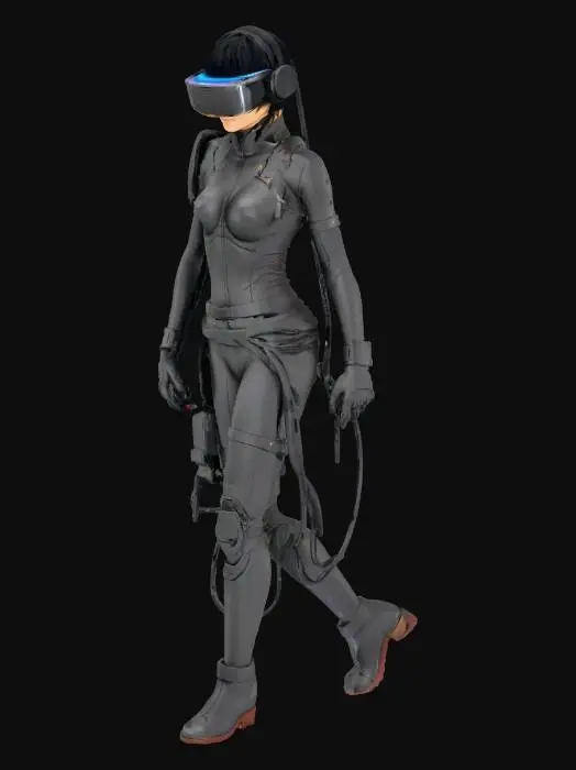 3D model for motoko kusanagi with vr and wired to cables in the back
