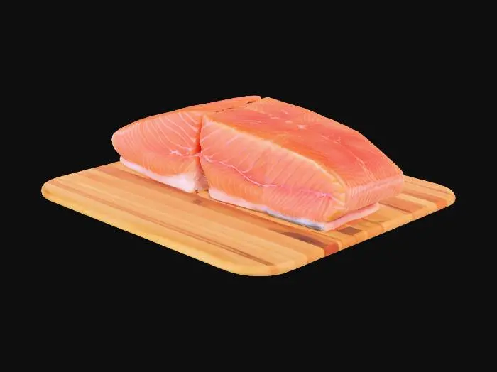 3D model for Looking for a beautiful salmon quarter sliced into fillet on a wooden cutting board