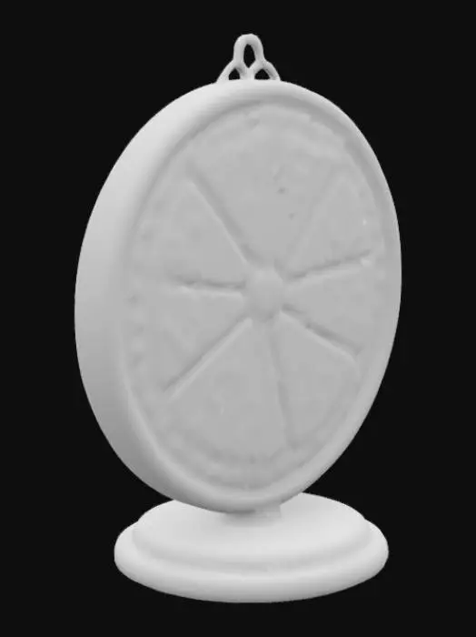 3D model for board game spinner with question marks, the letter x and number 1-6 