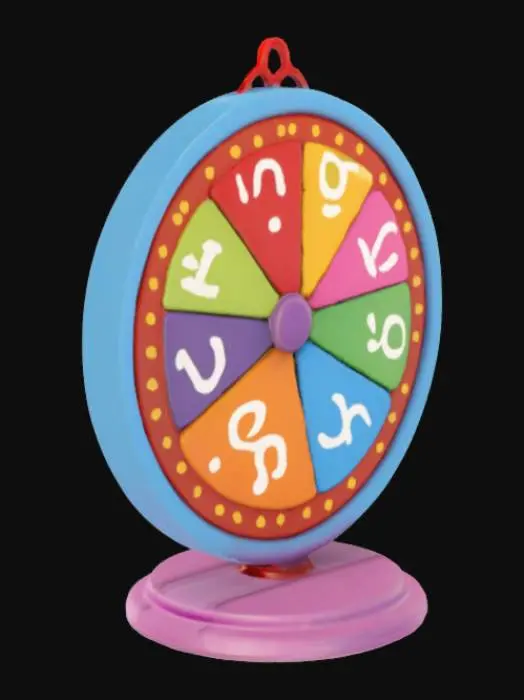 3D model for board game spinner with question marks, the letter x and number 1-6 