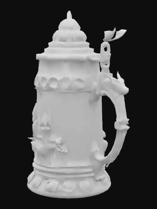 3D model for A 3D-printable beer stein shaped like Špilberk Castle, with tiny guards made of hops and the handle styled as the Brno dragon curling around it, topped with a removable lid featuring the Orloj as a foam crown.A 3D-printable beer stein shaped like Špilberk Castle, with tiny guards made of hops and the handle styled as the Brno dragon curling around it, topped with a removable lid featuring the Orloj as a foam crown.