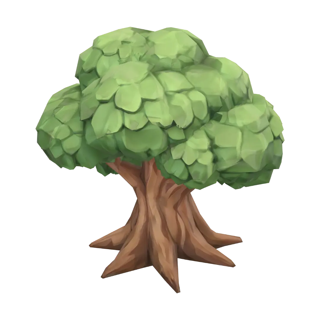 Stylized low-poly fantasy tree for a game, soft cartoon forest style, thick twisted… - Bark 3D model, vytvořený pomocí AI