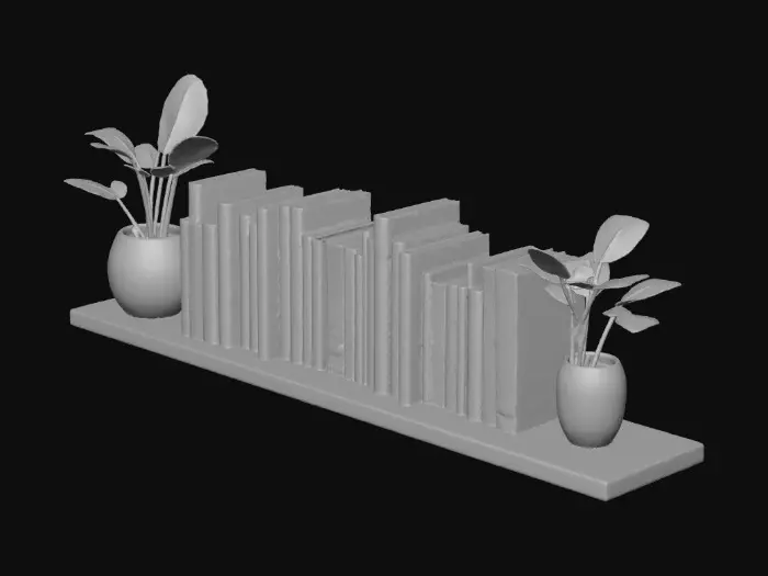 3D model for A floating wooden shelf with a. single shelf full of books
In the style of a Children's hand painted Book Illustration.