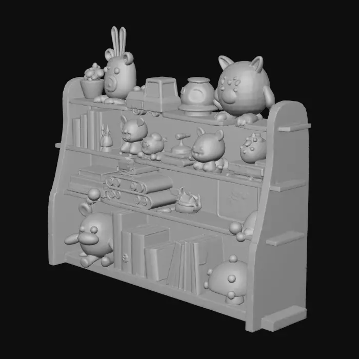 3D model for A wooden shelf full of toys, books

In the style of a Children's hand painted Book Illustration.