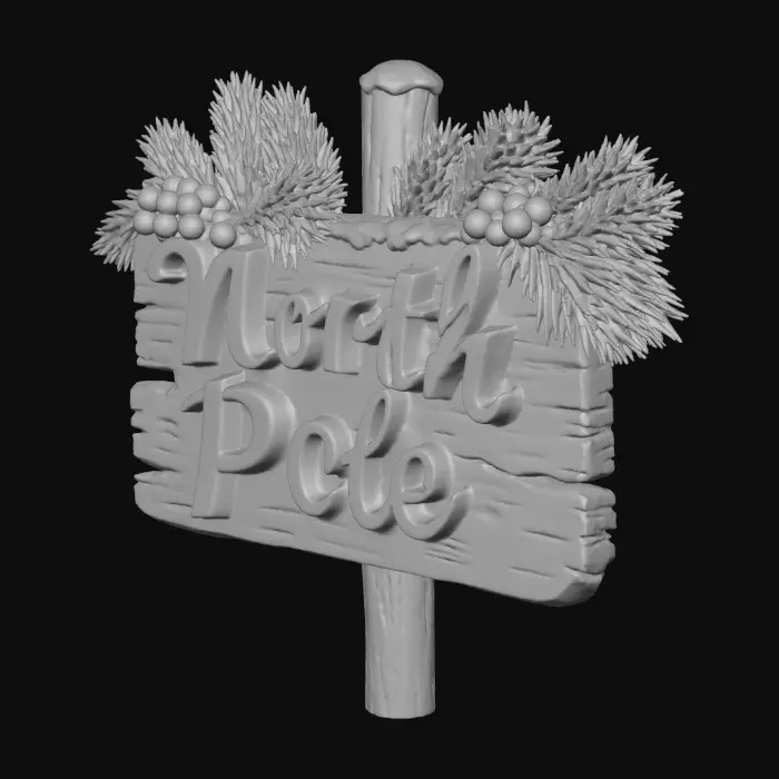 3D model for A wooden North Pole sign In the style of a Children's hand painted Book Illustration.