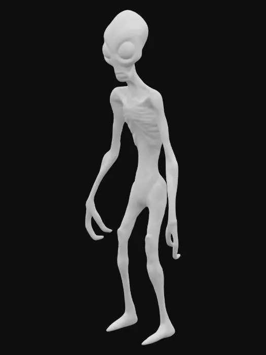 3D model for Alien Tall thin  greenish  gray body with big black eye  mean face