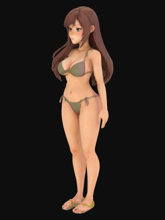 3D model for Ultra realistic anime character in bikini and tall and fat body with no muscle 