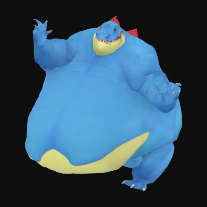 3D model for Really really morbidly obese cartoon blue crocodilian creature 