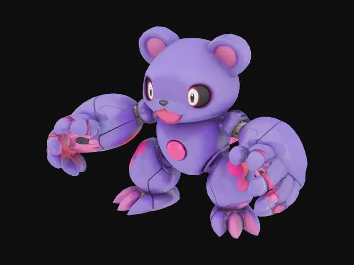 3D model for bear mech pokemon mixed with mew pokemon purple and pink