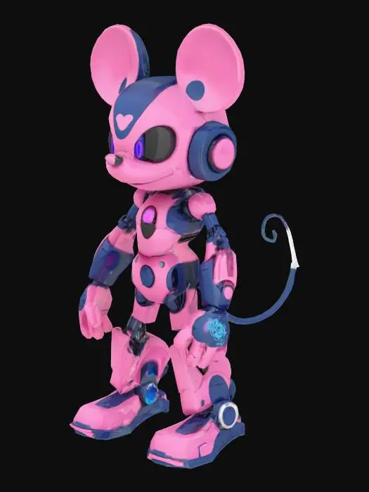 3D model for pink and dark blue mickey mouse cyborg mech mixed with mew pokemon